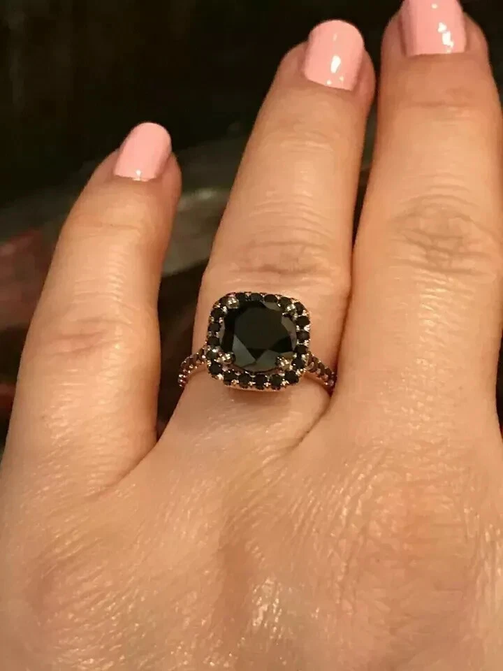 2ct Round Cut Lab-Created Black Spinel Halo Engagement Ring 14K Rose Gold Plated - Image 4 of 4