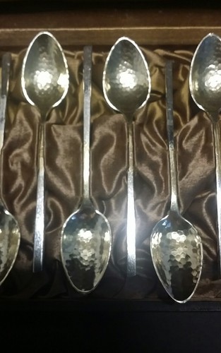 ANTIQUE 800 STERLING SILVER DEMITASSE 12 SPOON SET & CASE - Heinrich Bleyer Jr. - Picture 10 of 12