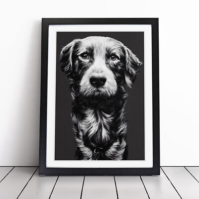 Monochrome Dog Portrait Framed Canvas Wall Art Print Poster Picture  UK