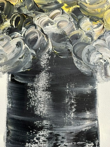 Oil Painting Abstract Flowers Modern Vase Yellow Black White Canvas 18 by 24 AMA - Picture 9 of 14