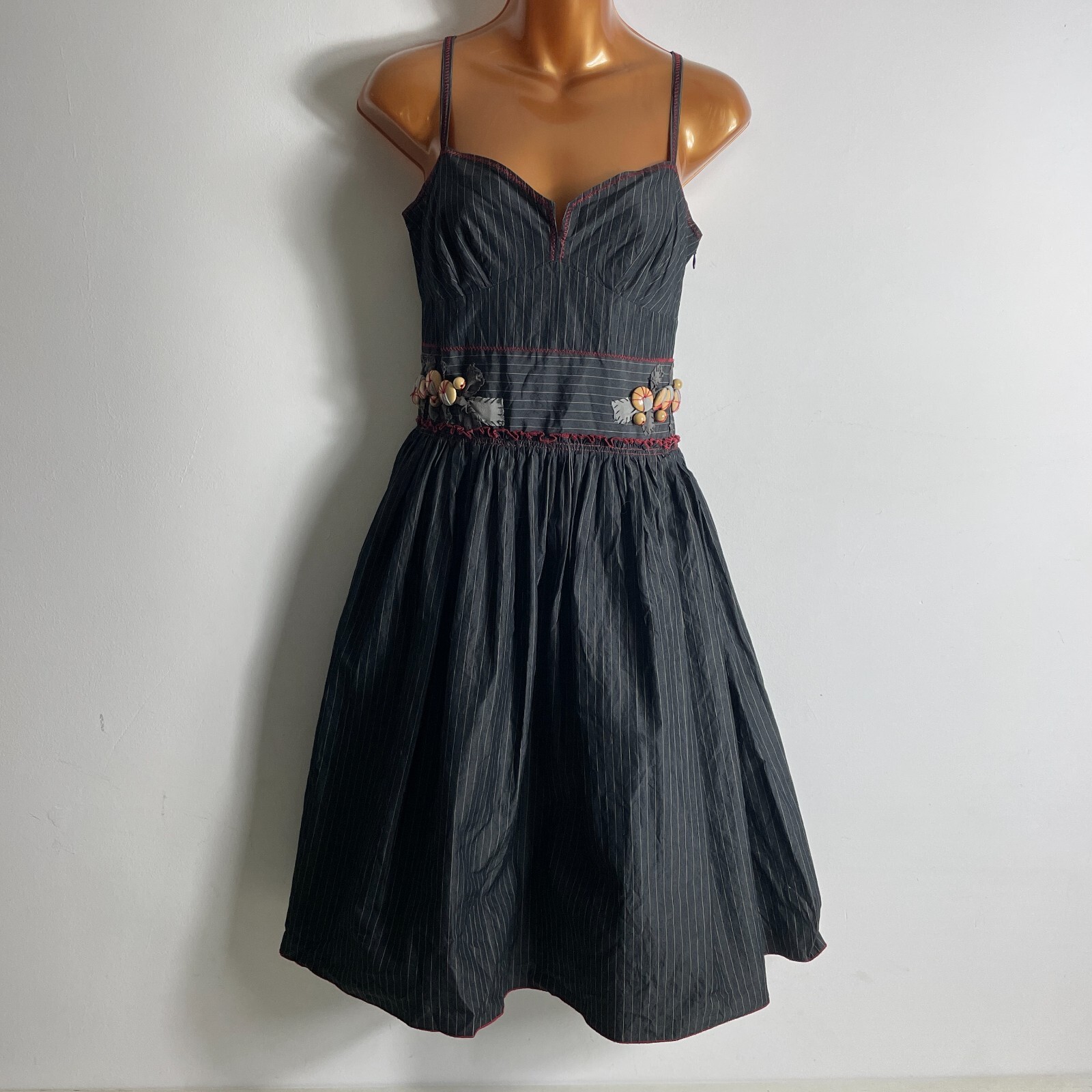 Vestido Moschino Barato y Chic Talla 10 Gris Rayas Sin Mangas Gótico Cottagecore Boho