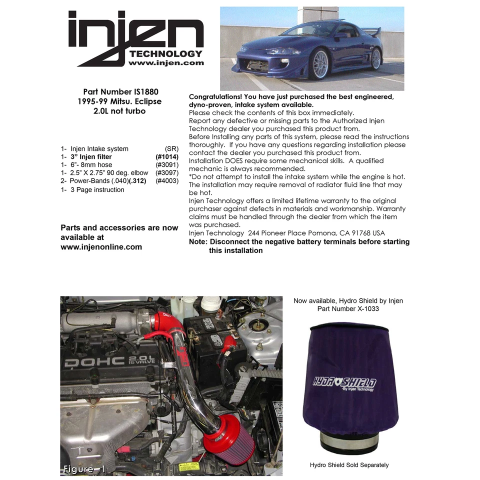 Система впуска холодного воздуха Injen IS1880P Short Ram для 95–99 Mitsubishi Eclipse 2,0 л - Изображение 4 из 4