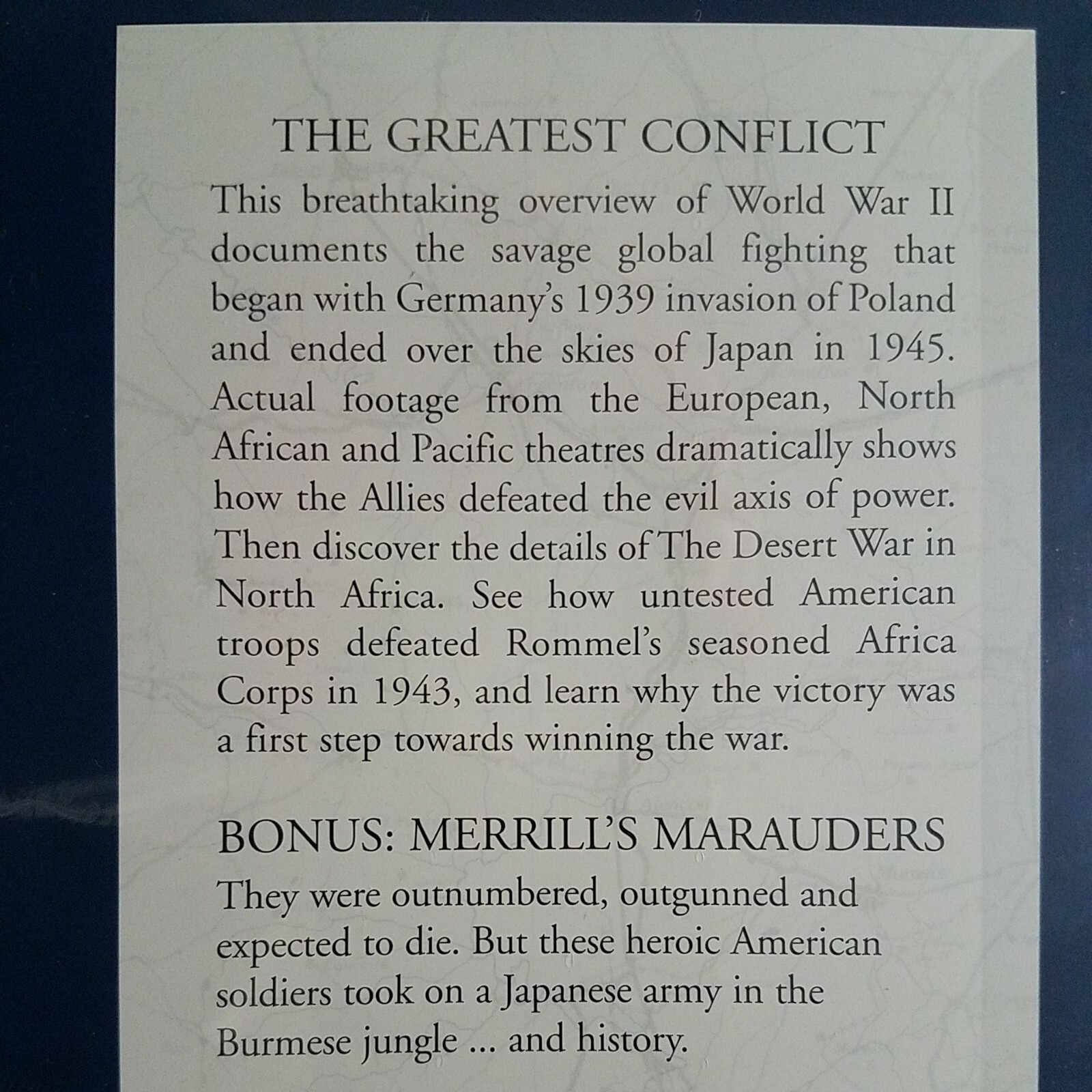 WORLD WAR II The Greatest Conflict (DVD,2009) History Channel WW2