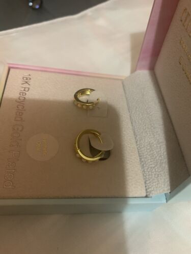 CELESTE STARRE18ct Gold Plated Synthetic Opal Hoop Earrings - Picture 2 of 8