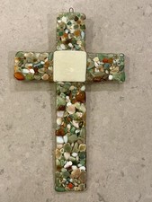 Handmade Resin Rock Cross Art Beautiful One of A Kind 11" X 7" Christian