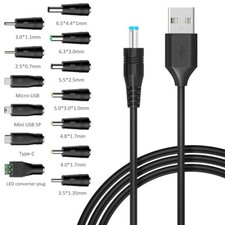 5V Universal DC Power Cable USB to DC Charging Cord 5.5x2.1mm with 13Pcs Adapter