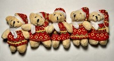 5pc 3in Small Plush Bear Christmas Tree Ornaments Decorated Hat Scarf Hanging