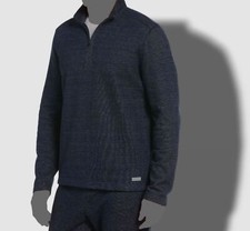 55 Perry Ellis Men's Blue 1/4-Zip Long-Sleeve Textured Knit Sweater Size S