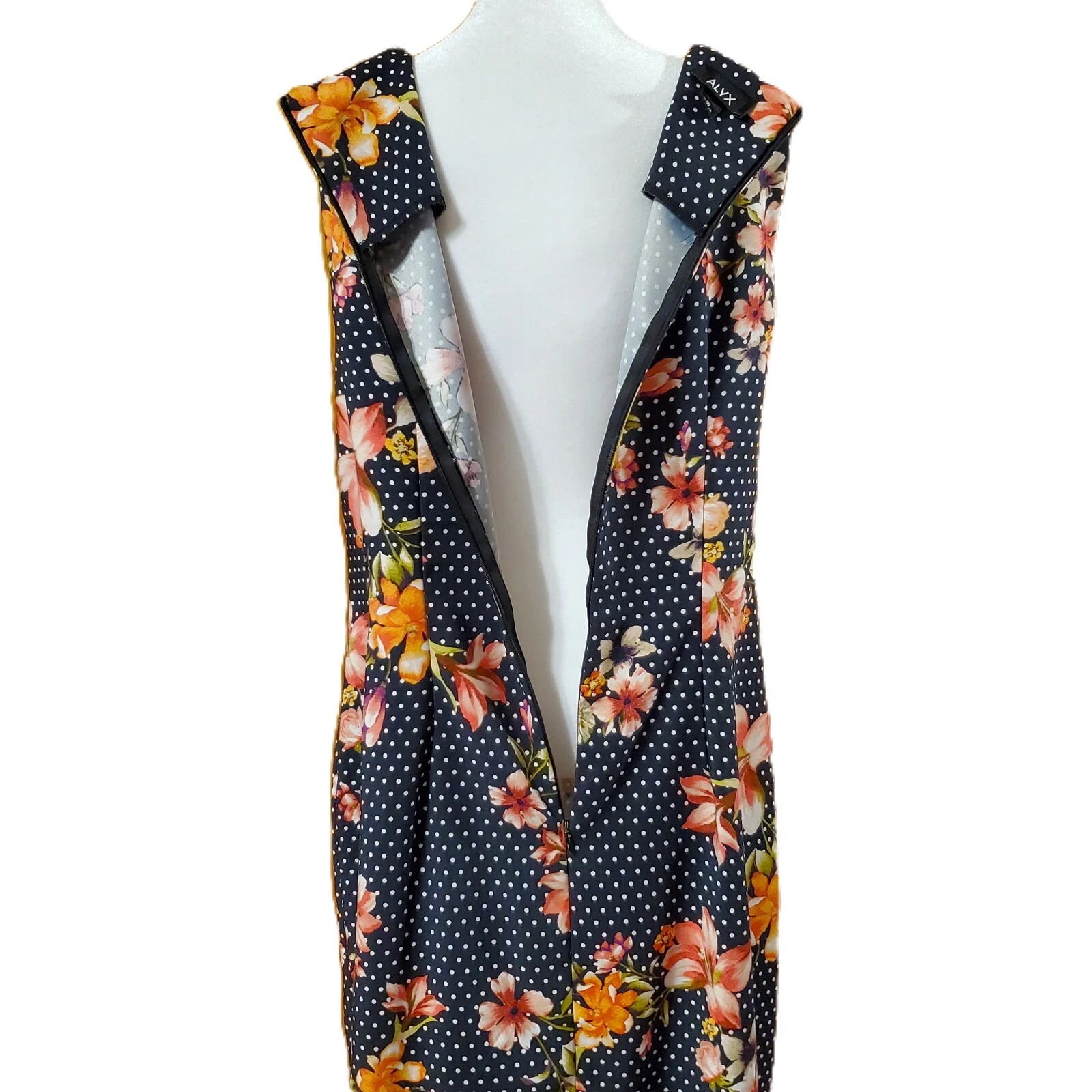 Abito smanicato floreale a pois bianco e nero Alyx taglia 16 occasioni speciali