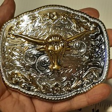 GOLD  SILVER IN COLOR ONLY LARGE RODEO WESTERN BULL SKULL Metal Belt Buckle