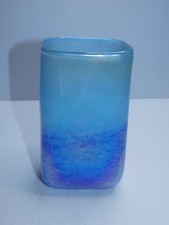 Stunning Art Glass Rectangular Vase, Blue Tones w Iridescent