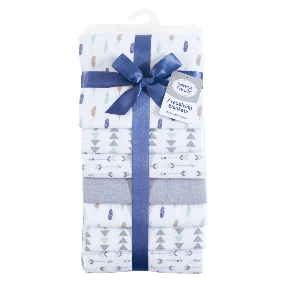 Mantas de recepción de franela de algodón Luvable Friends, plumas de niño, talla única Foto 2 de 2