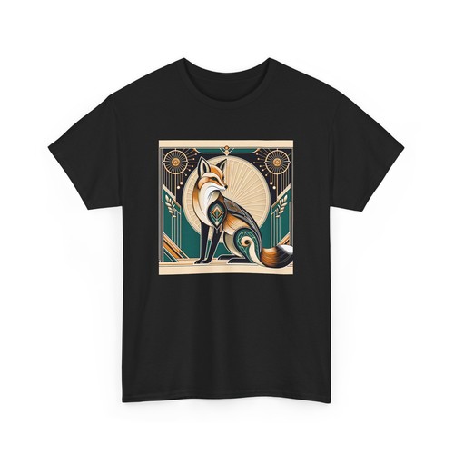 Unisex Adult T Shirt Art Deco Stylized Fox Elegantly Geometric Graphic Tee - Foto 2 di 25