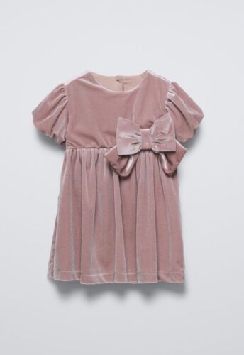 Zara Kids DRESS WITH VELVET BOW In Pastel Pink Size 4 Years New