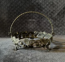 Antique Bohemian Gilt Silverplated? Strawberries & Leaves Footed Basket Mount