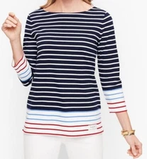 Talbots Plus Authentic 3/4 Sleeve Striped 100% Cotton Boat Neck Shirt Size 1X