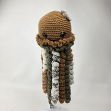 Handmade Crochet Jellyfish Amigurumi Plush 11" Brown Green Tentacles One of One