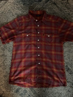KAVU Men s Red Plaid Short Sleeve Button Up Down Flannel Two Pockets Outdoor