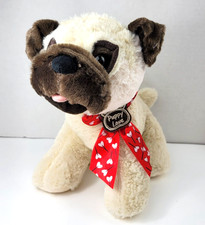 Puppy Love Soft Pug Plush 14" Cream Brown Valentine Heart Ribbon Walmart Stands