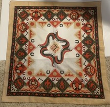 Vintage Southwestern Native Aztec Print Bandana 21" Made in USA Red Olive Green