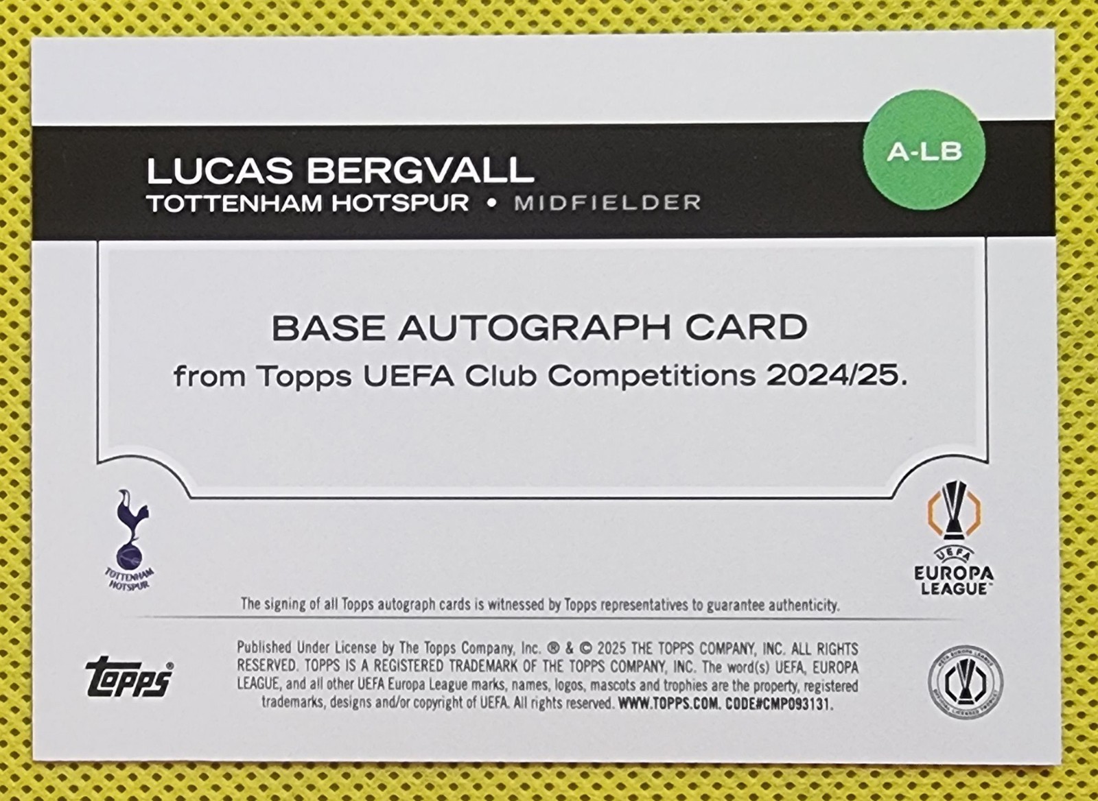 Lucas Bergvall 2024-25 Topps UEFA Club Competitions Auto RC Rookie #A-LB view 2