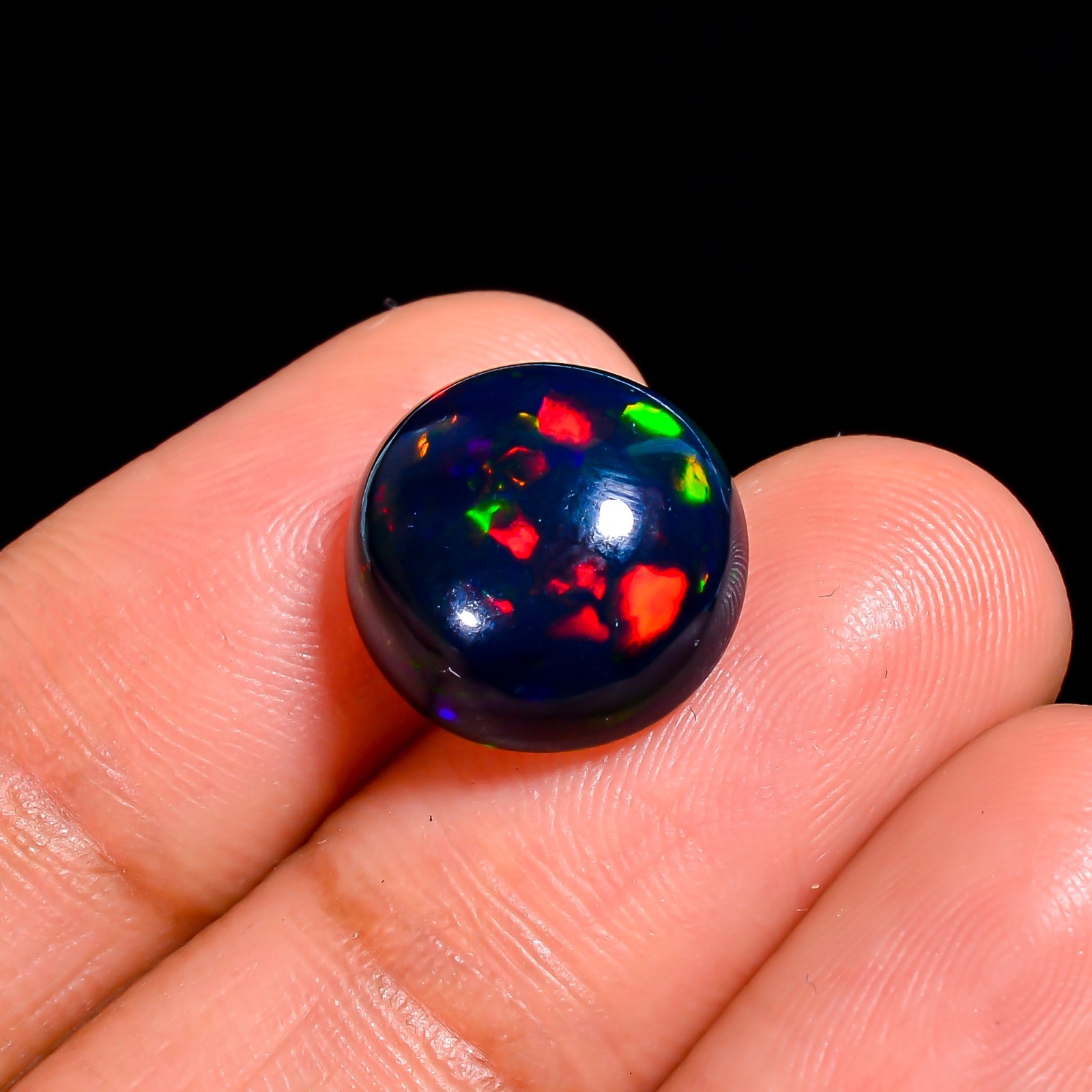 Jeweler's Choice: 5.00ct Black Welo Opal Cabochon - 12x12mm Round- Stunning Fire