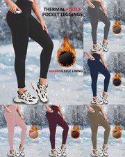 WOMEN'S WARM THERMAL FLEECE LINED WINTER HIGH WAIST LEGGINGS WITH POCKETS