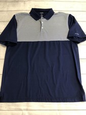 Chaps Golf Polo Shirt Mens Large Blue Striped Performance Stretch Short Sleeve