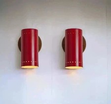 Italian Mid Century Brass Cylinder Wall Sconce Light   Vintage Handmade Pair
