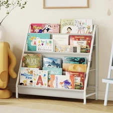 4-Tier Bookshelf, Book Shelf for Rooms,Book Rack for Kid with Four Deep Pocke...