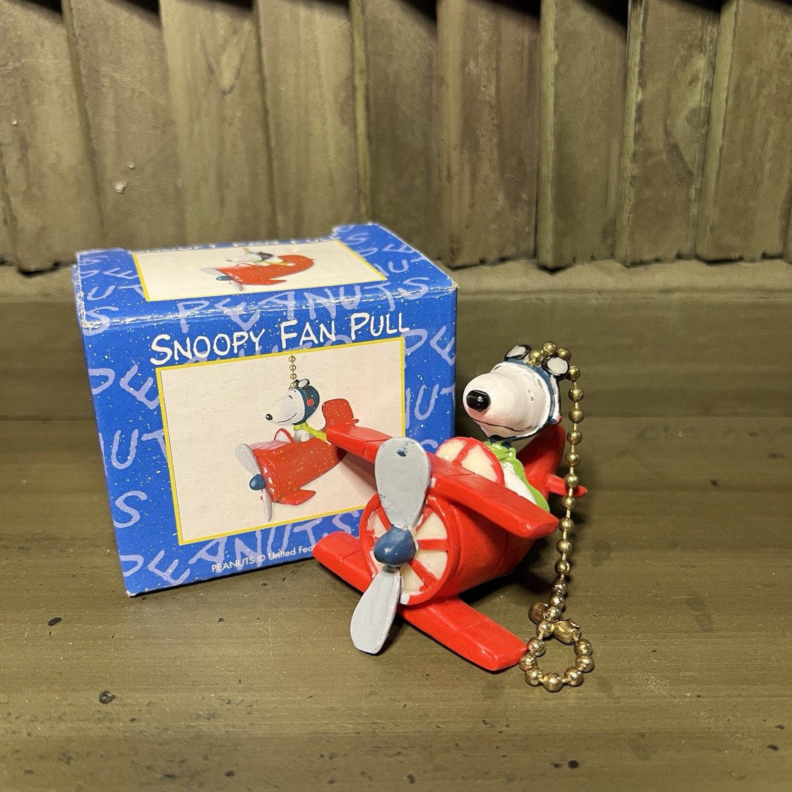 Vintage Peanuts Flying Ace Snoopy Fan Pull Brand New In The Box Unused Airplane