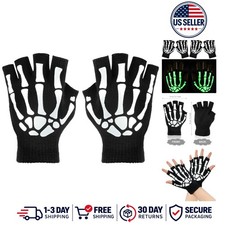3 Pairs Halloween Skeleton Fingerless Glove,Glow in the Dark