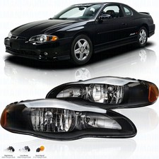 For 2000-2005 Chevrolet Monte Carlo 1pair Black Housing Amber Headlights Wbulbs