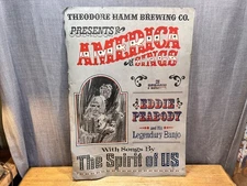 Antique Hamm's Beer Brewing Eddie Peabody Banjo Hand Painted Sign America Sings