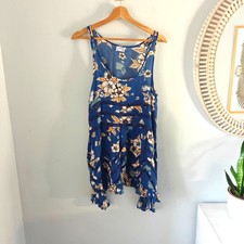 FREE PEOPLE Voile and Lace Trapeze Mini Dress Blue Sleeveless Floral Print S