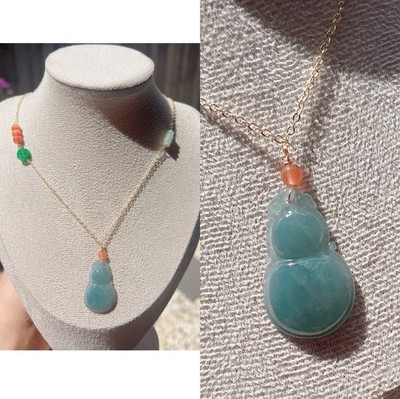 Beautiful Good Quality Natural Burma Jade Ice Blue Jade Gourd Pendant Necklace 