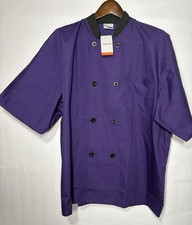 Happy Chef Purple Black Unisex Men's Size XL Chef Coat Pockets Buttons