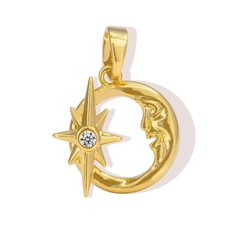 1PCS 18K Gold Plated Brass Charm Pendant, CZ Pave Crescent Moon Star Charm GJH02