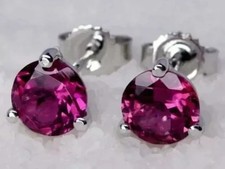 6mm Round Cut Lab Created Ruby Solitaire Stud Earrings 14K White Gold Plated