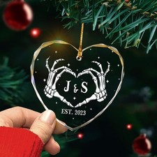 Custom Skeleton Heart Hands Christmas Ornament, Personalized Couple Ornament