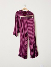 Morgan Lane MEDIUM Tommy 100% silk purple pink striped sleep pajama set