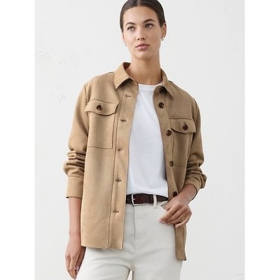 Banana Republic Stone Vegan Suede Overshirt Relaxed Fit Shacket XL 790065-00