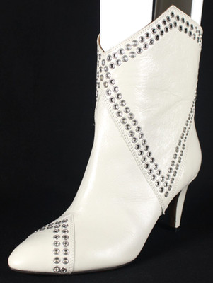 ISABEL MARANT Bone White Leather Grommet Detail DEMKA Cone Heeled Ankle Boots 38