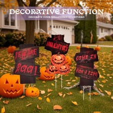 Halloween Decorations Beware Scary Yard Signs Stakes Outdoor Gift 3 Pack
