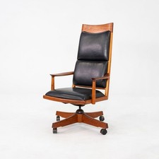 1970s Studio Crafted Executive Desk Chair by John Nyquist Teak w/ Black Leather