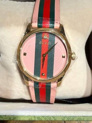 NEW Gucci Timeless 38mm Women's Wristwatch Pink/Red/Green Leather Straps
