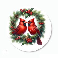 CARDINALS IN WREATH CHRISTMAS STICKERS HOLIDAY PARTY FAVORS ENVELOPE SEALS