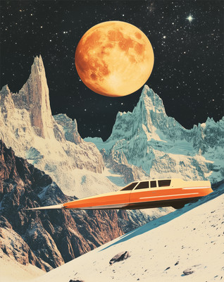 Retro Sci-Fi Poster - Space Car Alien Terrain Wandbild - 12X16/16X20/18X24/24X36