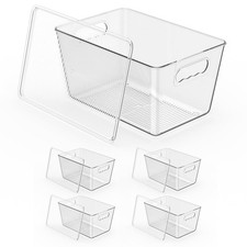 4 Pack Clear Stackable Storage Bins with Lids, Large Plastic Pantry Organizer...