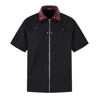 Mens Zip Up Shirt Snake Print Collar Rivet Streetwear Shirt Gothic Punk Top